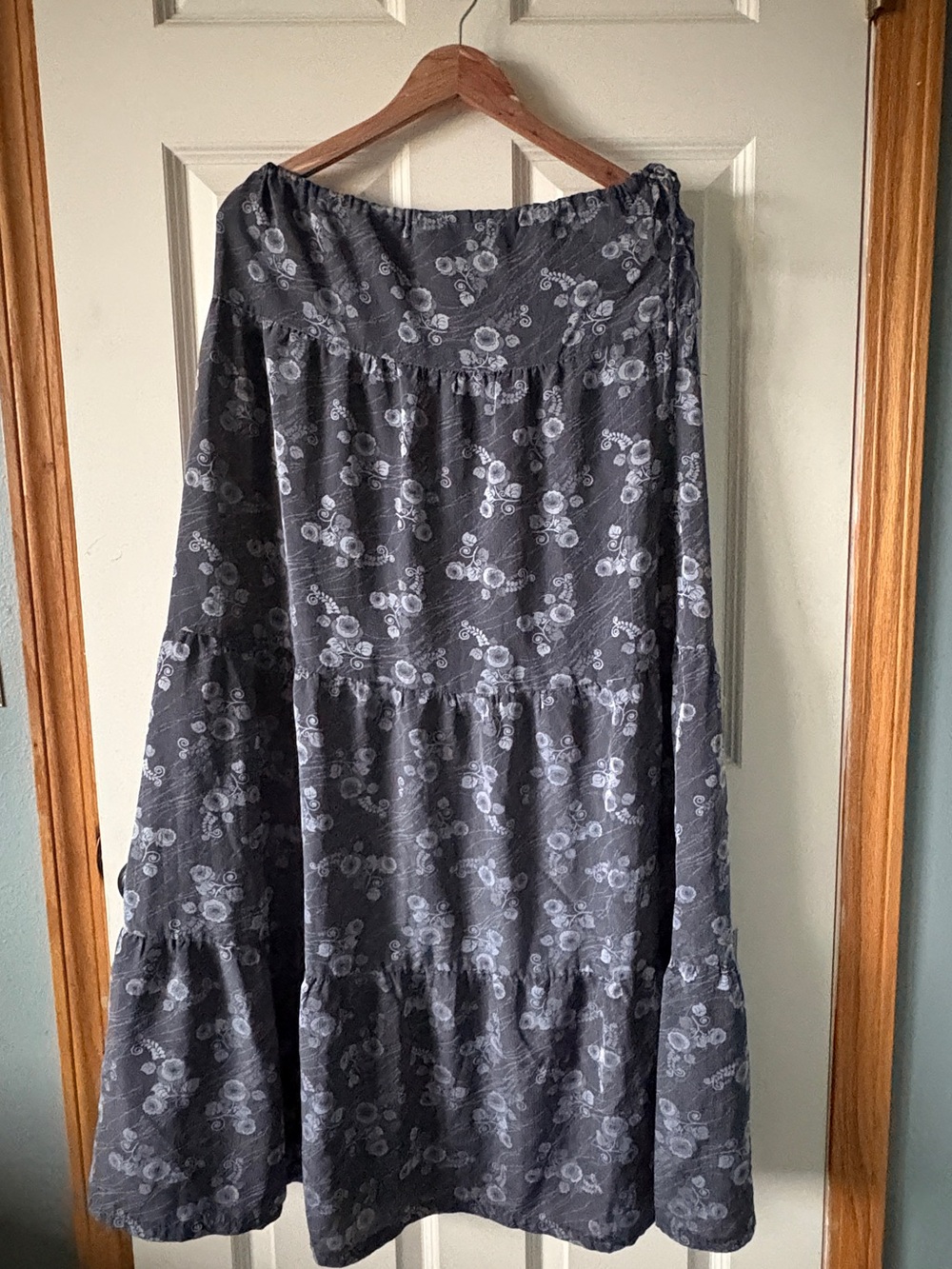 Gray Floral Tiered Maxi Skirt